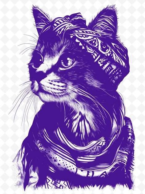 PSD gato donskoy usando um pano de cabeça com uma expressão boêmia po animais sketch art vector collections