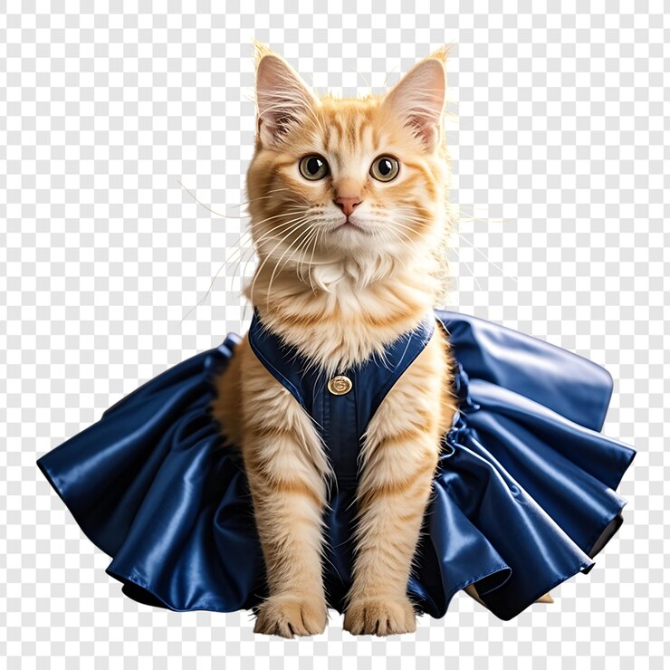 PSD gato con una falda azul fondo aislado blanco
