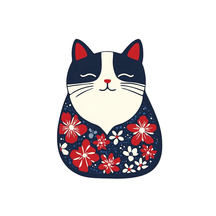PSD gato floral sereno un encantador diseño ilustrado