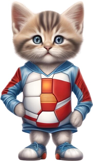 PSD gato de fútbol un gatito lindo en un uniforme de fútbol