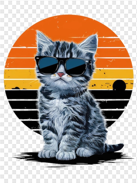 PSD un gato con gafas de sol y un fondo de puesta de sol