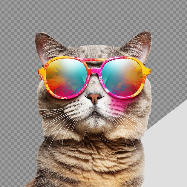 PSD gato con gafas de verano frescas png aislado sobre un fondo transparente