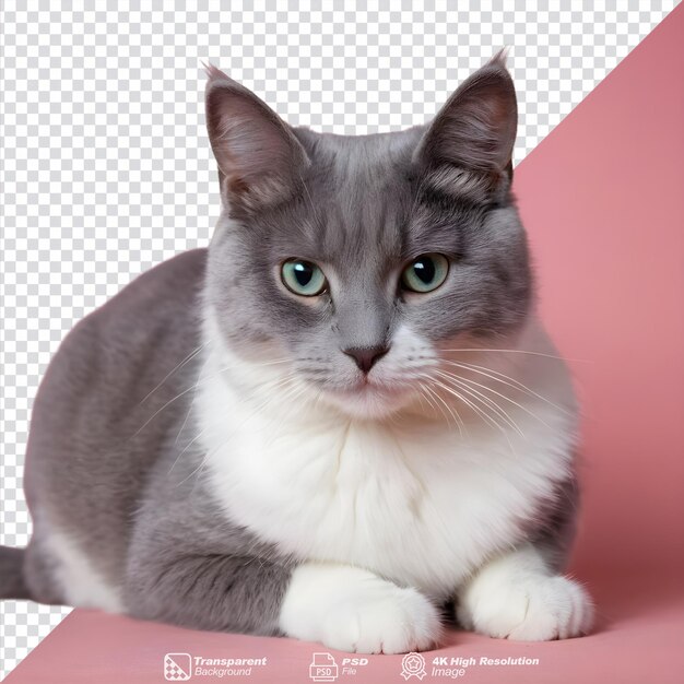 PSD gato gris y blanco solo en fondo transparente bg aislado