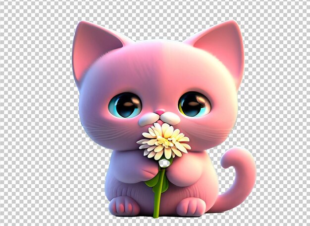 PSD gato lindo en 3d con una flor
