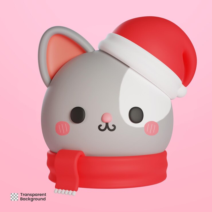 PSD gato lindo 3d que lleva el sombrero y la bufanda de la navidad