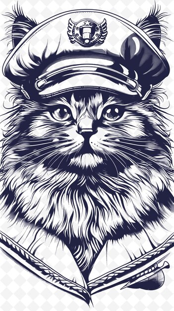 Gato de manx con un sombrero de marinero con una expresión jovial retrato de animales esbozo de arte colecciones vectoriales