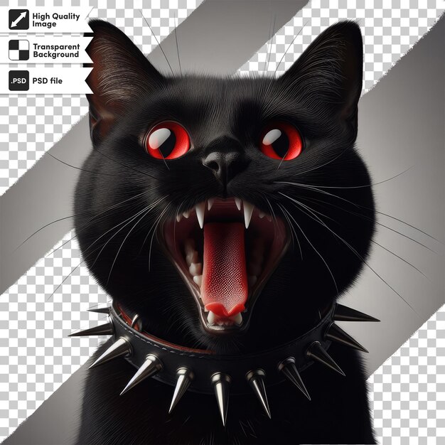 PSD gato negro enojado con ojos rojos en un fondo transparente