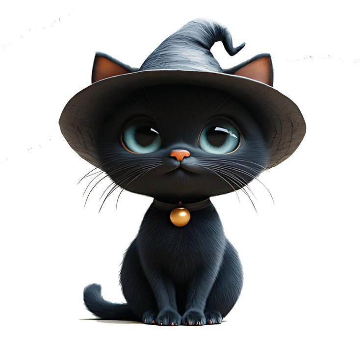 PSD un gato negro con un sombrero en la cabeza