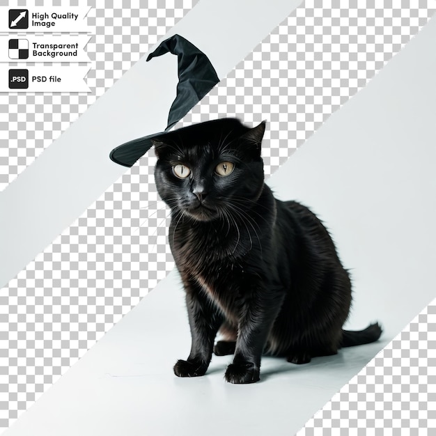 PSD un gato negro con un sombrero negro en la cabeza