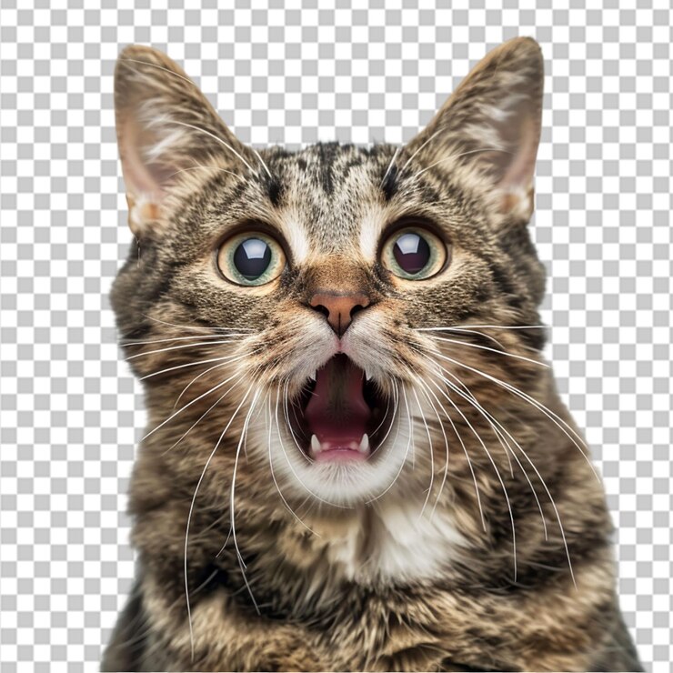 PSD el gato de ojos grandes parece loco en un primer plano de su mirada sorprendida