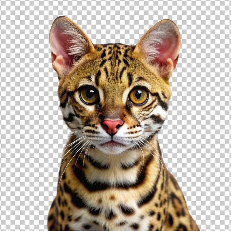 PSD un gato con ojos verdes se sienta sobre un fondo blanco