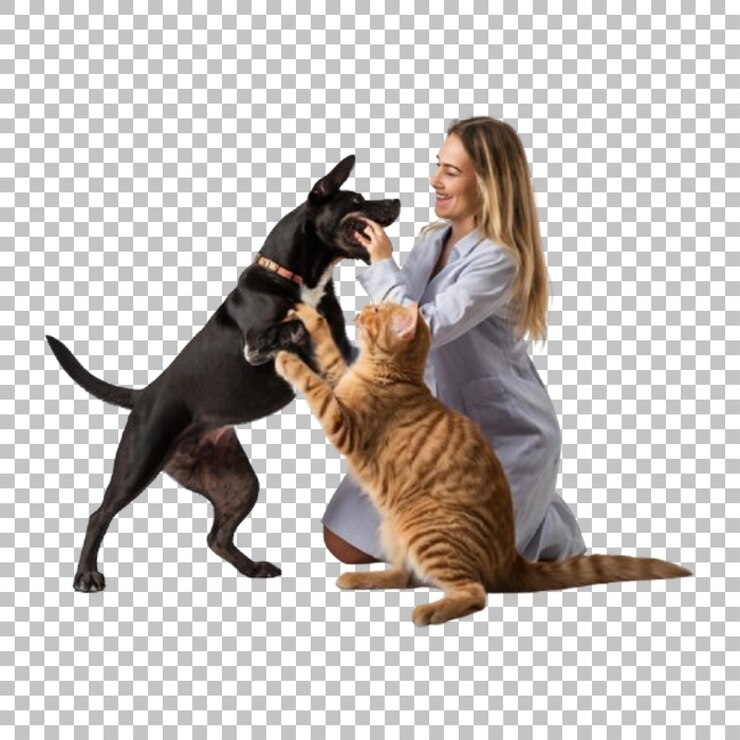 Gato y perro aislados sobre un fondo transparente