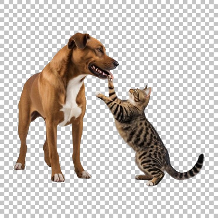 Gato y perro aislados sobre un fondo transparente