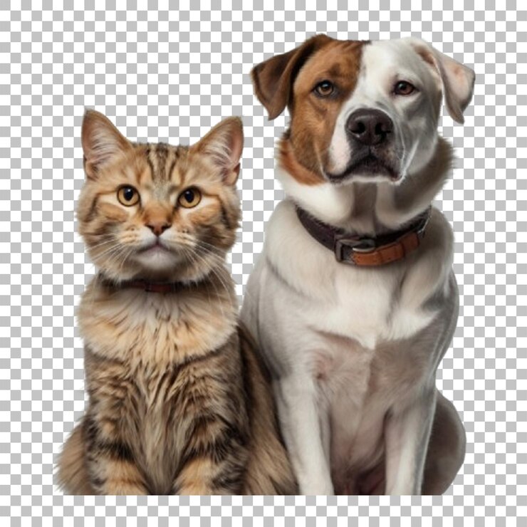 Gato y perro aislados sobre un fondo transparente