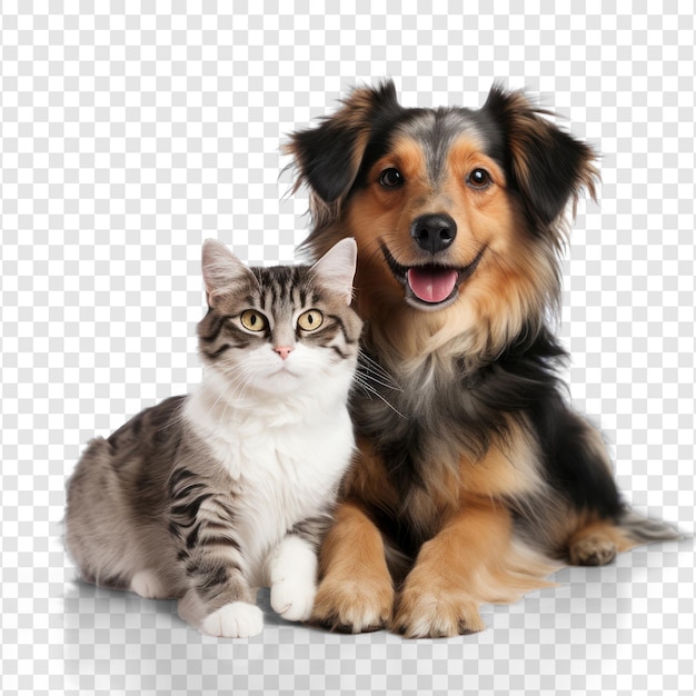 Un gato y un perro en el fondo transparente psd.