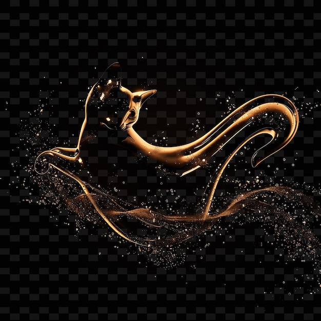 PSD gato png formado en chocolate fluido líquido marrón opaco con forma de animal gol arte abstracto