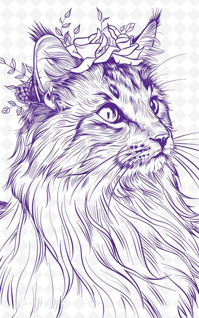 PSD gato rizado americano con una correa para el cabello con un expreso eleganteanimals sketch art vector collections