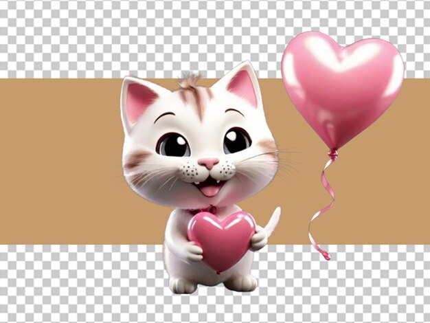 PSD gato rosado en 3d con un globo rosado en forma de corazón