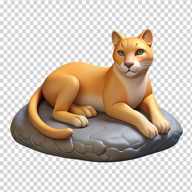 PSD gato salvaje en 3d tendido en una roca aislado en un fondo transparente