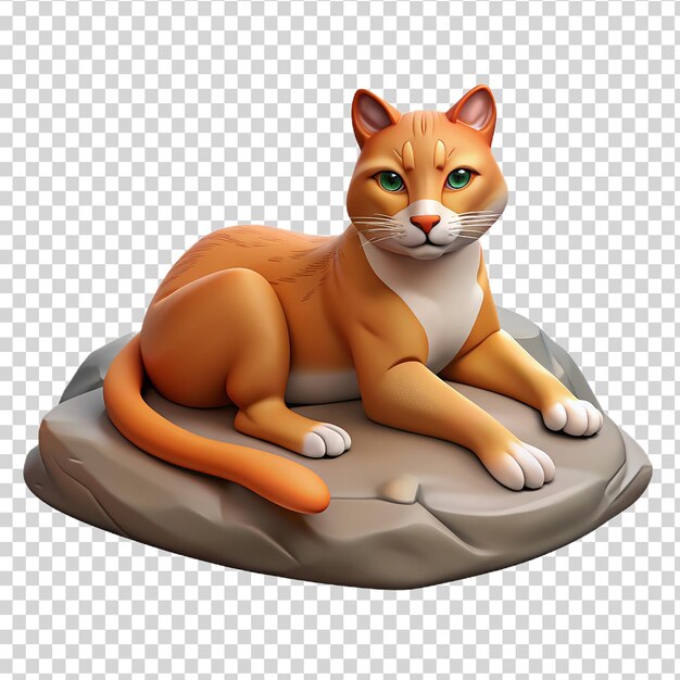 PSD gato salvaje en 3d tendido en una roca aislado en un fondo transparente