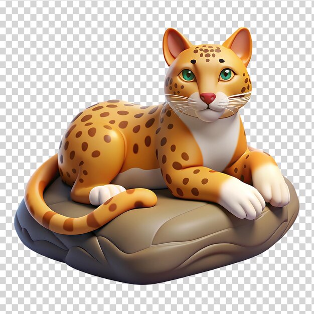 PSD gato selvagem 3d deitado em uma rocha isolado em fundo transparente