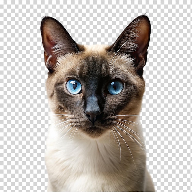 PSD gato siamés con llamativos ojos azules sobre un fondo transparente