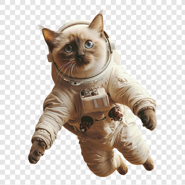 Gato siamés en traje espacial aislado en fondo transparente png