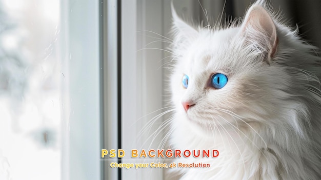 PSD gato siberiano com olhos azuis está deitado na janela imagem com foco seletivo e tonificação