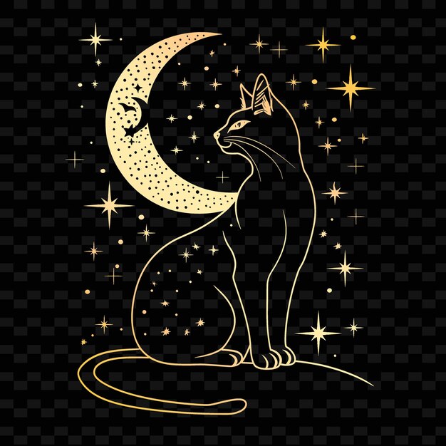 PSD un gato se sienta en la luna y mira las estrellas