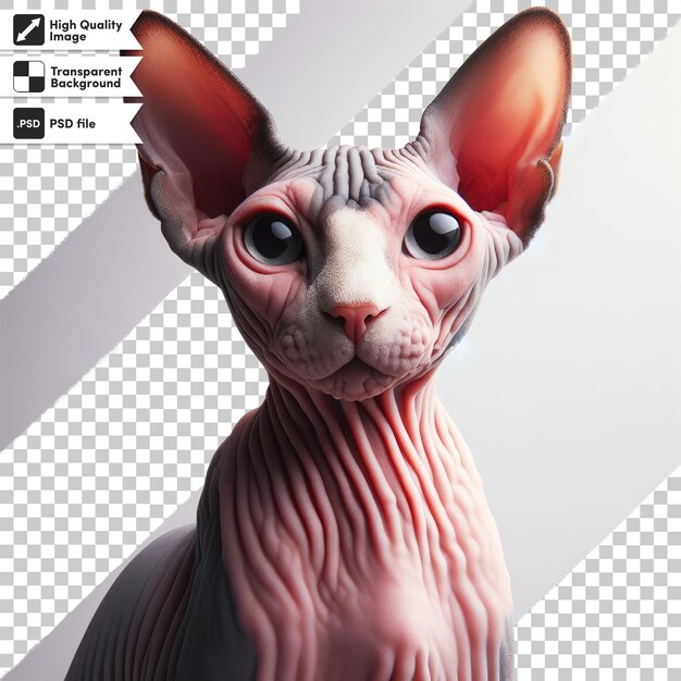 PSD gato sphynx canadiense en fondo transparente con capa de máscara editable