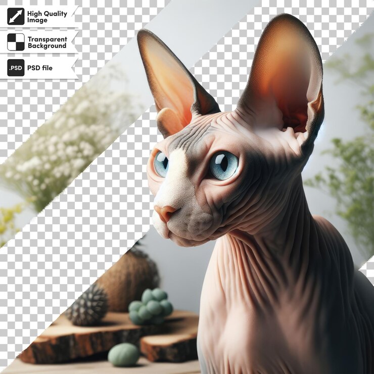 PSD gato sphynx canadiense en fondo transparente con capa de máscara editable