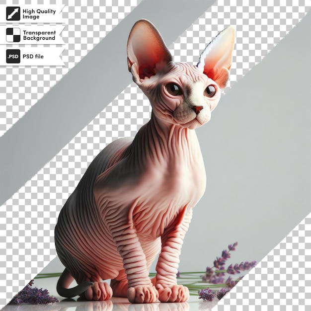 Gato Sphynx canadiense en fondo transparente con capa de máscara editable