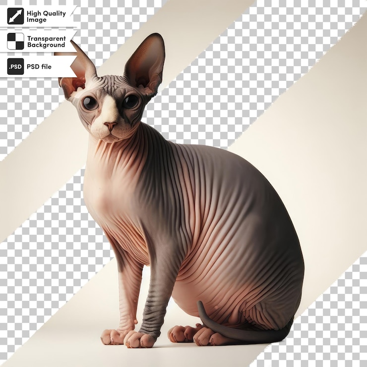 PSD gato sphynx canadiense en fondo transparente con capa de máscara editable