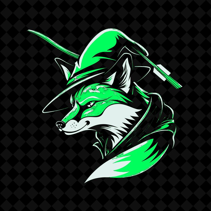 PSD un gato verde con un sombrero verde en la parte delantera