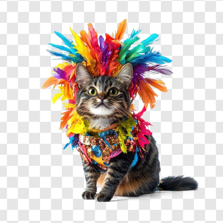 PSD gato vestindo traje de dança de samba conceito de carnaval isolado em fundo transparente