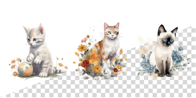 PSD gatos floral clipart ai generativo