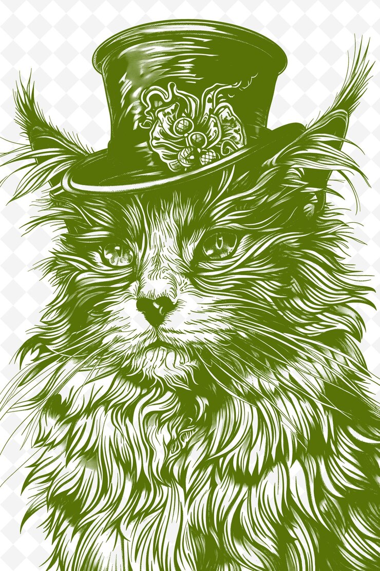 PSD gatto maine coon che indossa un cappello con un sofisticato expres animals sketch art vector collections