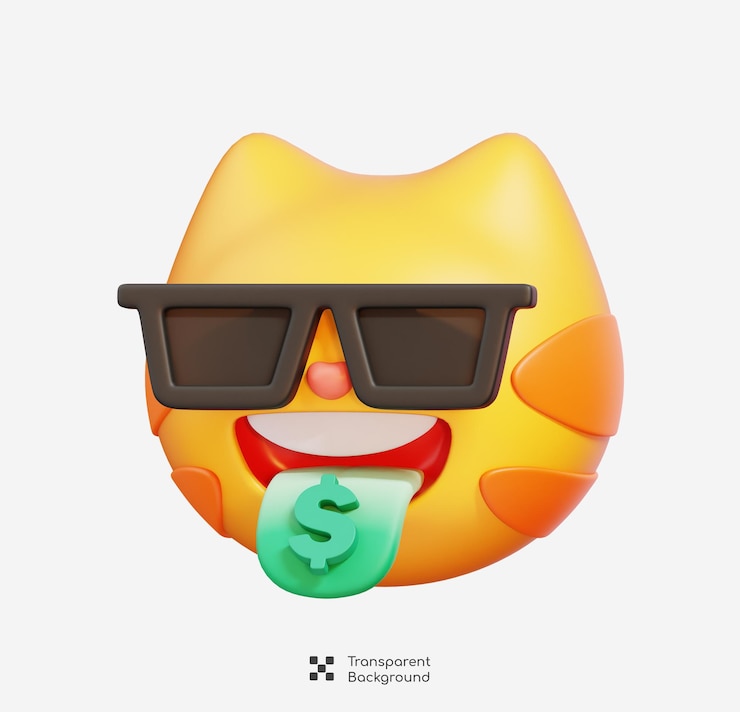 PSD gatto ricco con occhiali da sole emoji emozione di gatto icona di cartone animato emoticon animale illustrazione 3d