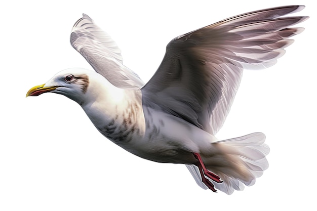 Una gaviota en el aire con las alas extendidas sobre un fondo transparente IA generativa