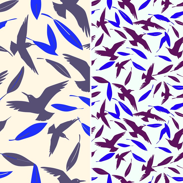 PSD la gaviota con silueta de pluma esparcida en un diseño vectorial de patrones de naturaleza de espíritu libre