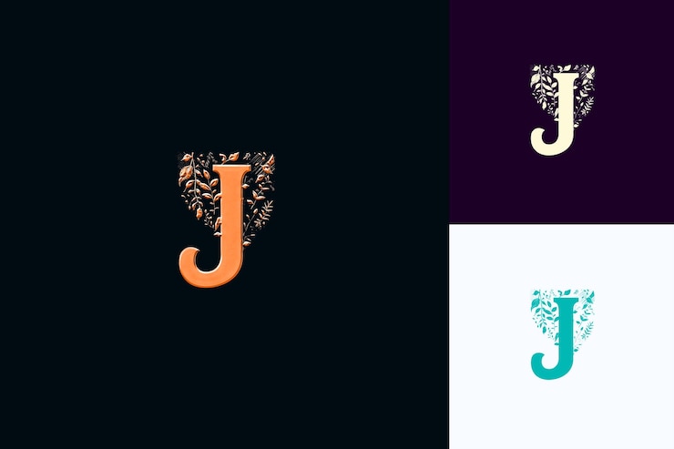 PSD gaya desain logo huruf j dengan bumi dengan bentuk j menjadi koleksi vektor abstrak alam j