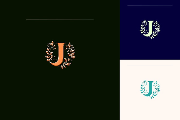 PSD gaya desain logo huruf j dengan bumi dengan bentuk j menjadi koleksi vektor abstrak alam j