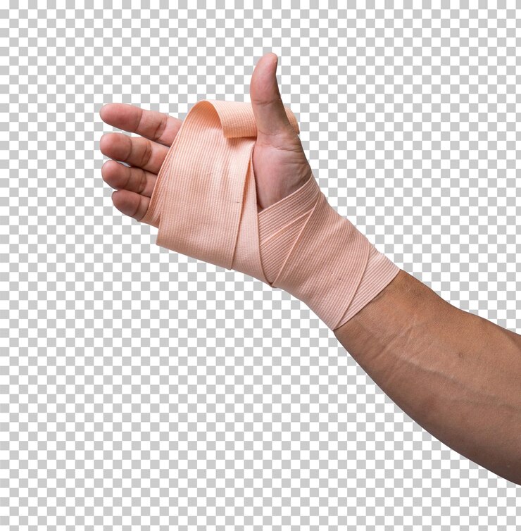 Gebrochene Handkette mit elastischer Bandage