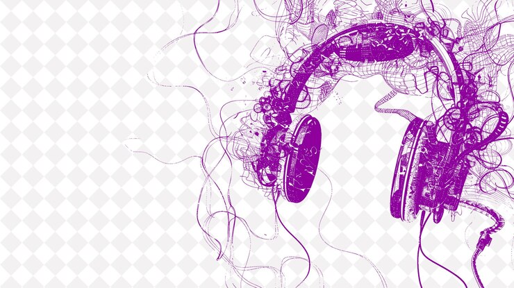 PSD gebrochene kopfhörer mit verwickelten drähten und soundwave-silhouette kreative textur hintergrunddesigns