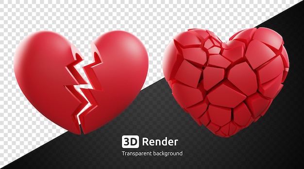 PSD gebrochenes herz set liebe symbol 3d render