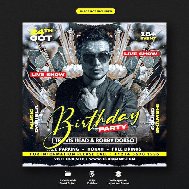Geburtstagsnachtparty-Flyer und Social-Media-Web-Banner-Vorlage