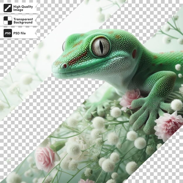 Gecko psd en fondo transparente con capa de máscara editable
