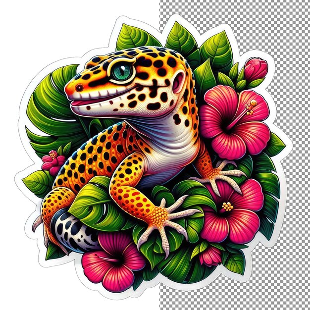 PSD gecko vibrant une étiquette de couleur