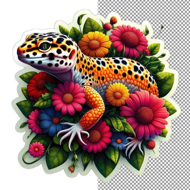 PSD gecko vibrant une étiquette de couleur