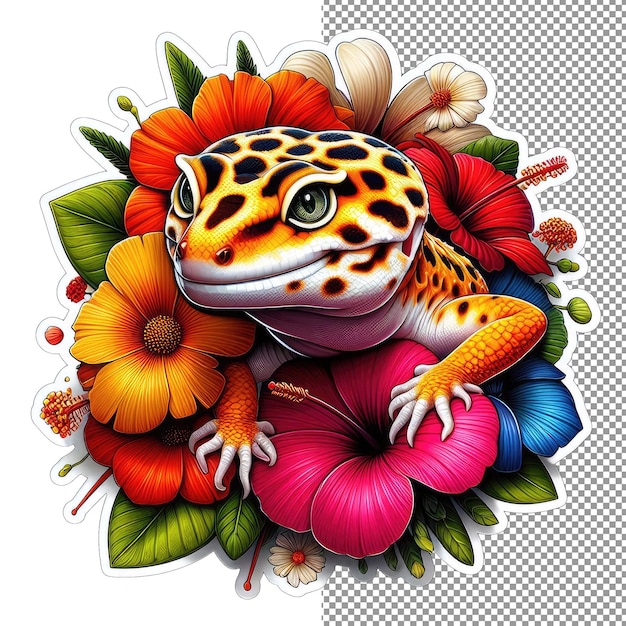 PSD gecko vibrant une étiquette de couleur